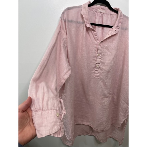 CP SHADES Linen Oversized Tunic Shirt Baby Pink Button Up Lagenlook Coastal L - Picture 4 of 9